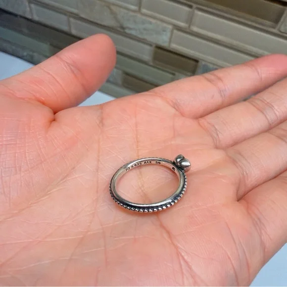 Pandora Sterling Silver Ring with Red Heart Gem - Picture 3 of 3